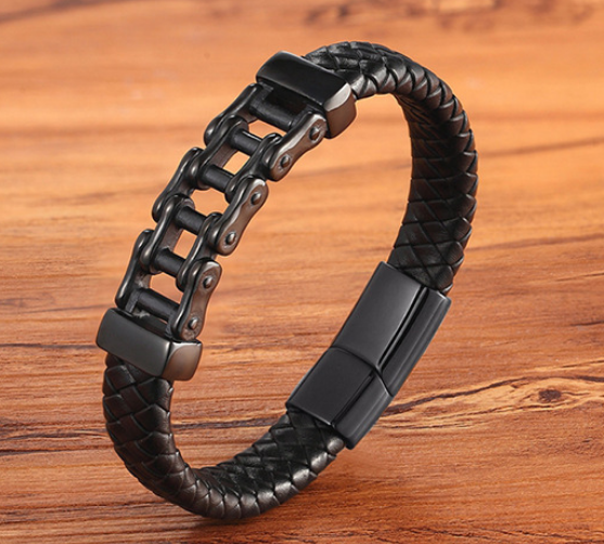 Mens Cowhide Leather Braided Bracelet