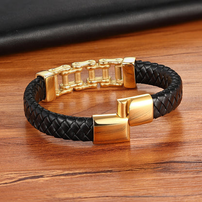 Mens Cowhide Leather Braided Bracelet