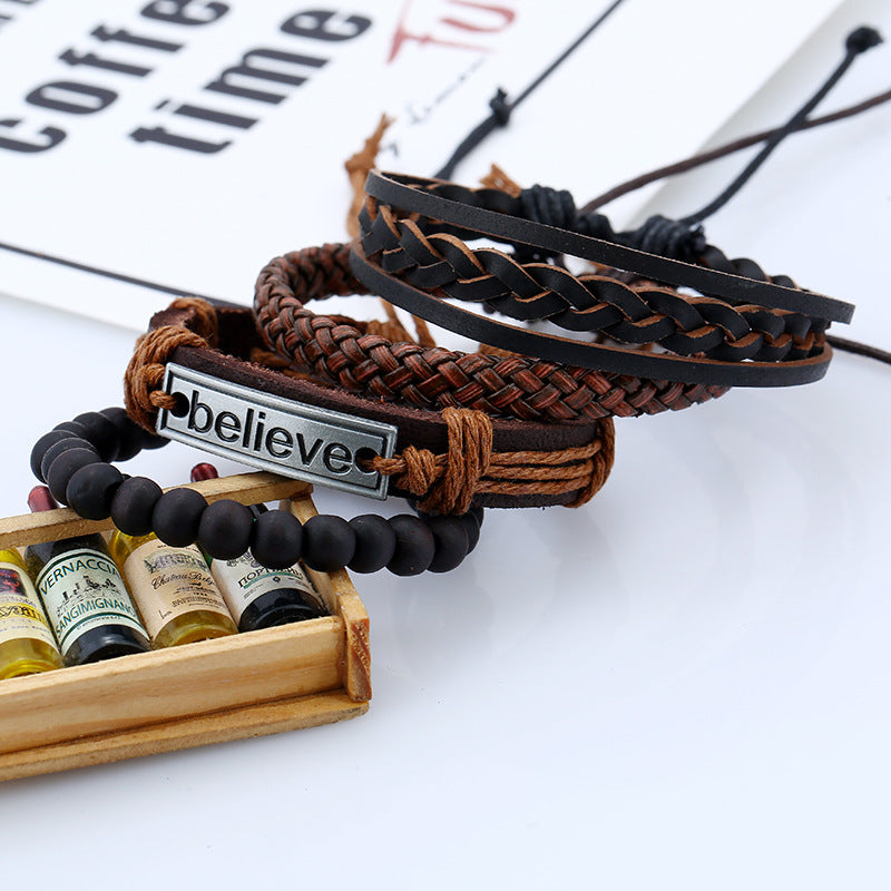 Believe Suit Men's Leather Bracelet