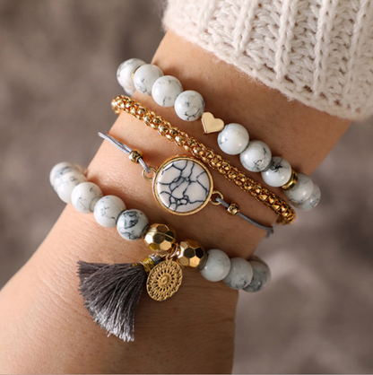 Creative Hollow Fringed Pine Stone Bracelet Four-piece