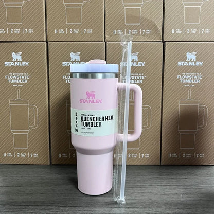 Stanley 40Oz Cup with Straw Cold Insulation Stainless Steel Vacuum Insulated Car Mug Thermal Iced Travel Cup Water Bottle