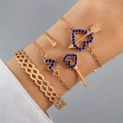 4pcs Blue Flower Love Butterfly Bracelet Set With Rhinestones