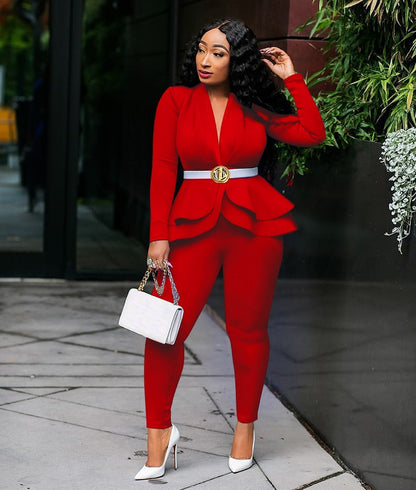 HOT Women Two Piece Set Pencil Pants Suit