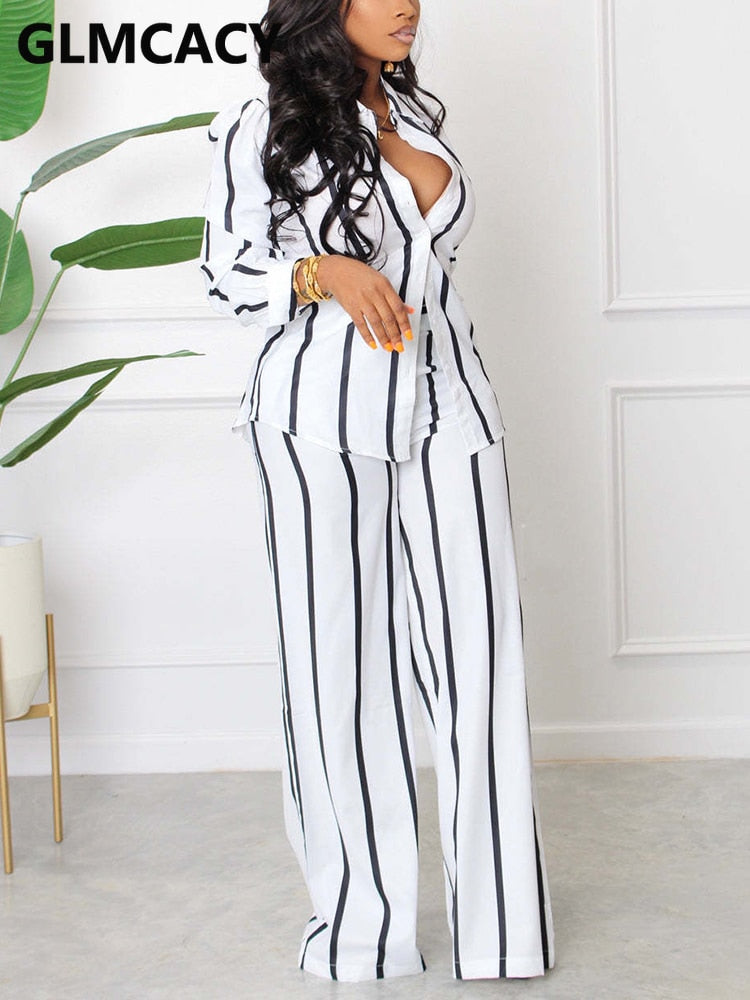 Women Two Piece Striped Set