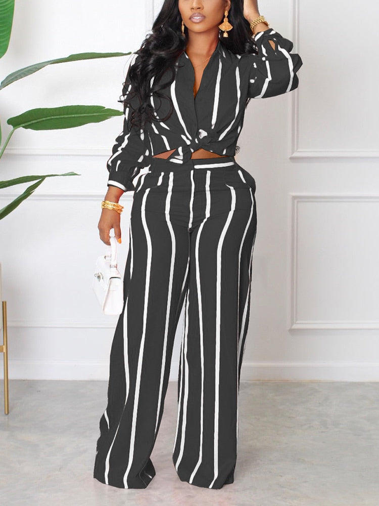 Women Two Piece Striped Set