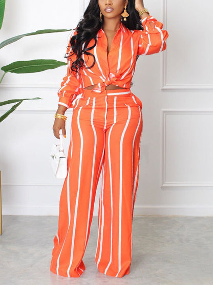 Women Two Piece Striped Set