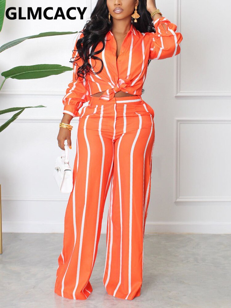 Women Two Piece Striped Set