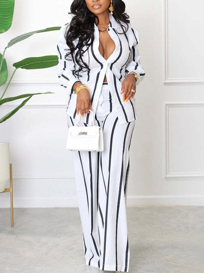 Women Two Piece Striped Set