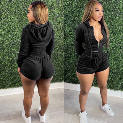 HOT Velvet Two Piece Short  Pants Suit