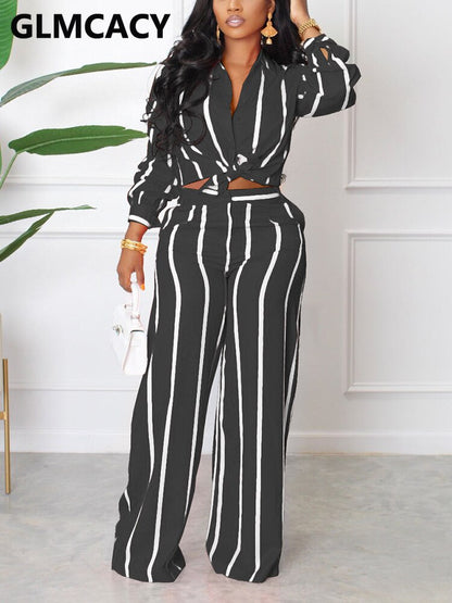 Women Two Piece Striped Set