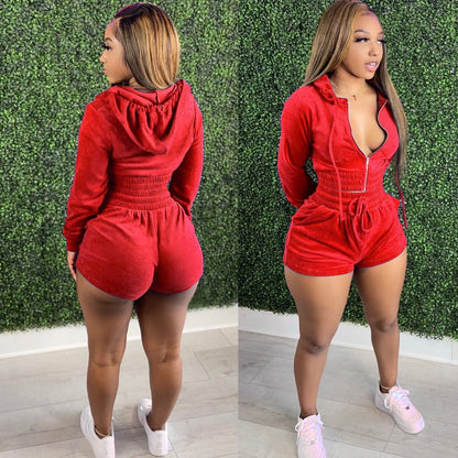 HOT Velvet Two Piece Short  Pants Suit